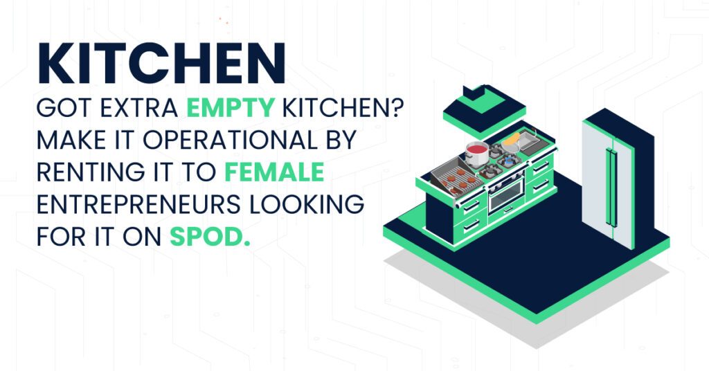Kitchen Got Extra Empty kitchen? Make it operational by renting it to female entrepreneurs looking for it on SPOD.